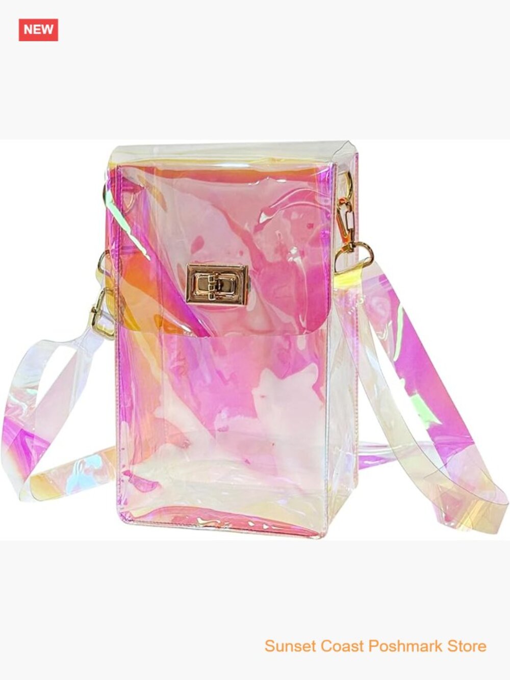 Holographic Clear Crossbody Bag Stadium Approved Iridescent PVC Purse with Strap